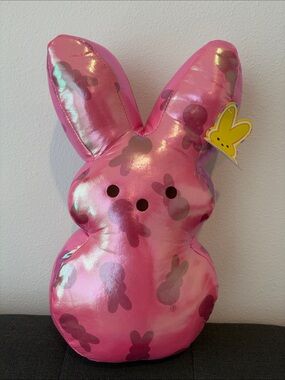 Plush Pink Bunny Pillow - Decorative Peep-Inspired Throw